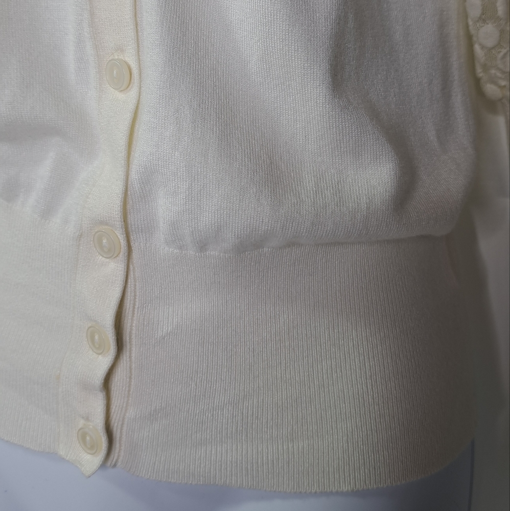 Express Ivory Short Puff Sleeve Cardigan Size XS - Picture 5 of 12